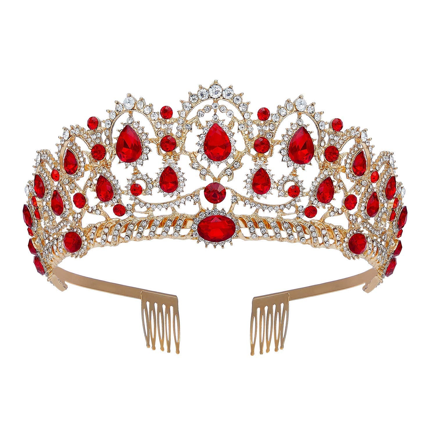 GUSTAVE Women Luxurious Crystal Rhinestone Bridal Princess Crown Headpieces Tiara Accessory with Comb for Girls GUSTAVE Women Luxurious Crystal Rhinestone Bridal Princess Crown Headpieces Tiara Accessory with Comb for Girls